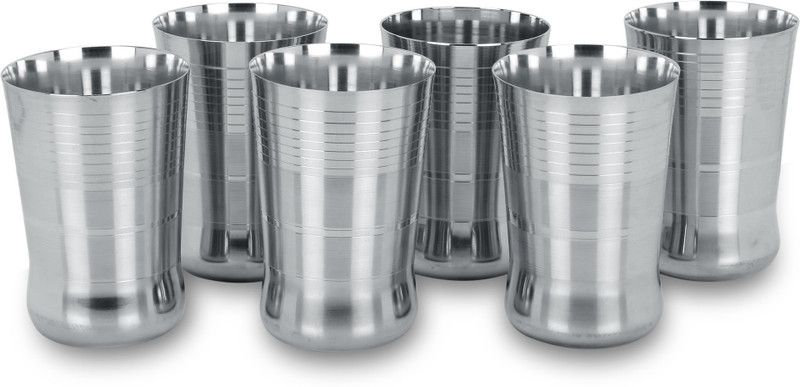 LIMETRO STEEL (Pack of 6) Stainless Steel Pack of 6 Glass G3 Glass Set Water/Juice Glass  (350 ml, Steel, Steel)