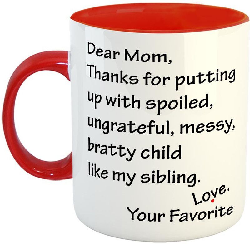 FABTODAY Dear Mom Coffee - Best Gift for Mom on Birthday / Mother's Day - Color - Red (0546) Ceramic Coffee Mug  (350 ml)