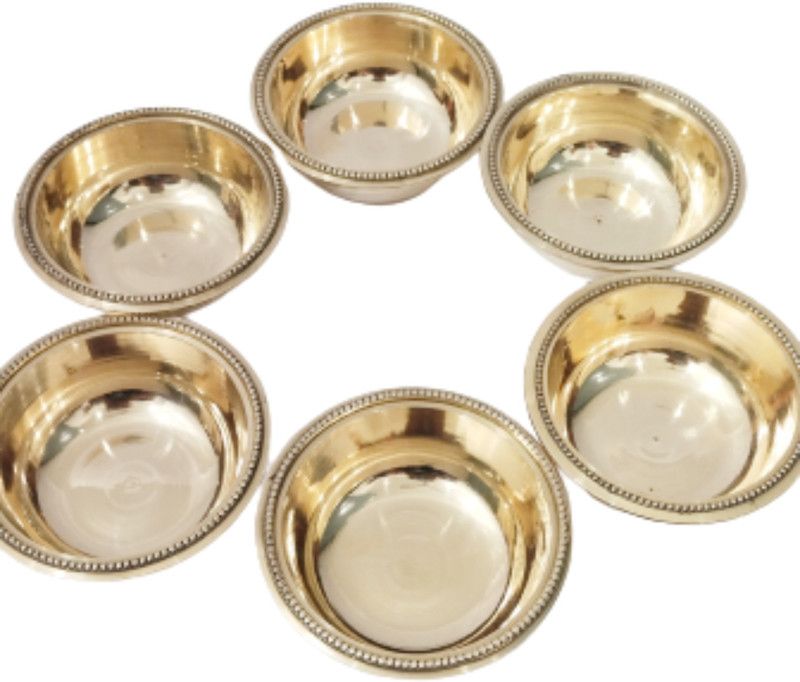 Brass Globe Brass Serving Bowl BRASS BOWL - PLAIN  (Pack of 6, Gold)