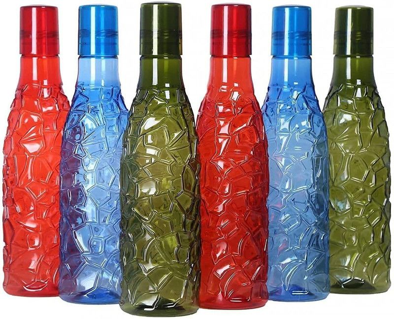Sameer Enterprises Water Bottle Fridge Office Sports School Travelling Gym Yoga 1 ltr (Pack of 6) 1000 ml Bottle  (Pack of 6, Multicolor, Plastic)