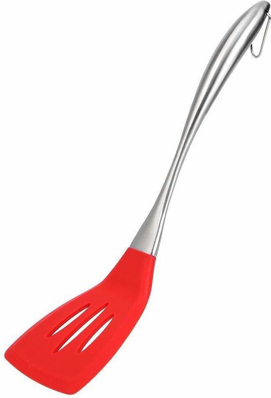 Baskety Kitchen Heat Resitance Non Stick Stainless Steel Slotted Red Slotted Spatula  (Pack of 1)