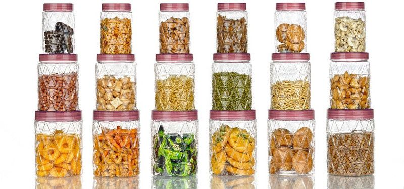 Viha Plastic Grocery Container - 1200 ml, 650 ml, 350 ml  (Pack of 18, Brown)