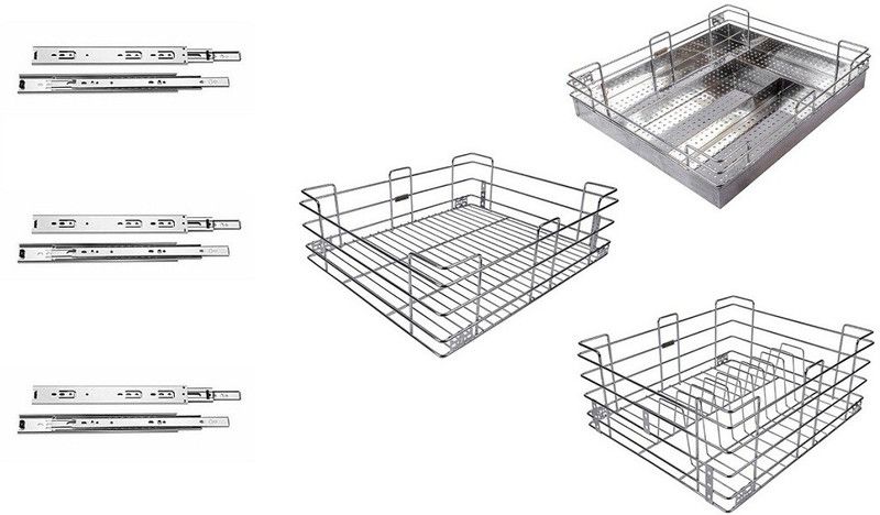 Sanjari Utensil Kitchen Rack Steel Stainless Steel Kitchen Plain Basket | Kitchen Rack | Premium Kitchen Organizer | Modular Kitchen Basket (19 * 20) Set of 3 with 20 inch Channel (19 Inch)