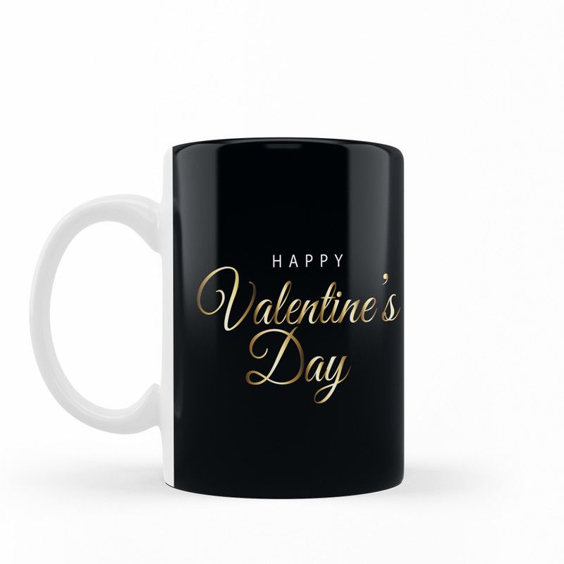 Happy Valentines Day Gift Golden Hearts Printed Ceramic Coffee 330ML White Ceramic Coffee Mug  (330 ml)