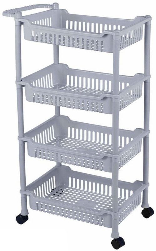 3D METRO SUPER STORE 4 Layer Plastic Rack With Caster Wheel Multipurpose Kitchen Storage Organizer Fruits/Vegetables Kitchen Rack  (Plastic, Grey)