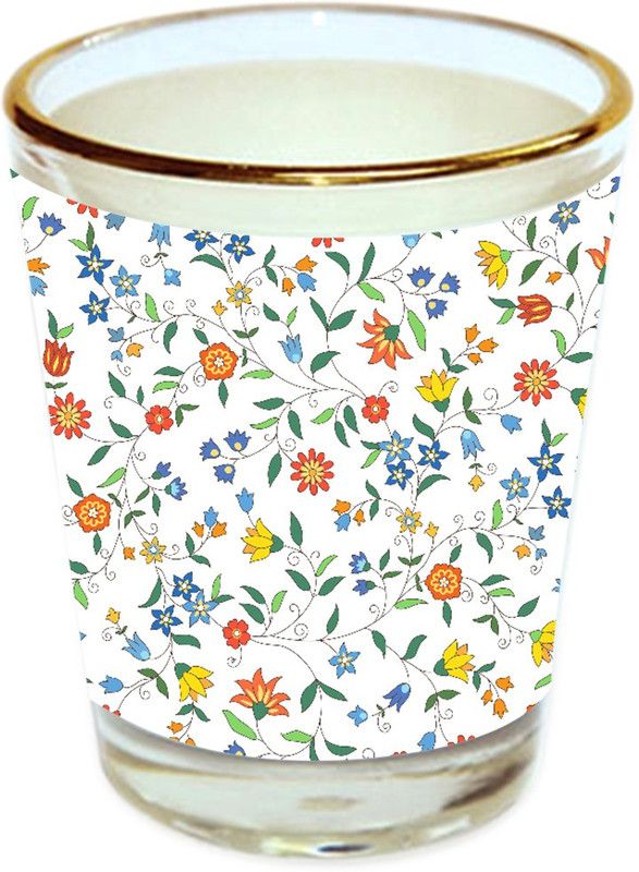 Sri Sai Shopping vodka shot glass multicolor floral design with golden rim for home and bar accessories 40ml (style-10030) Glass Shot Glass  (40 ml, Glass, Multicolor)