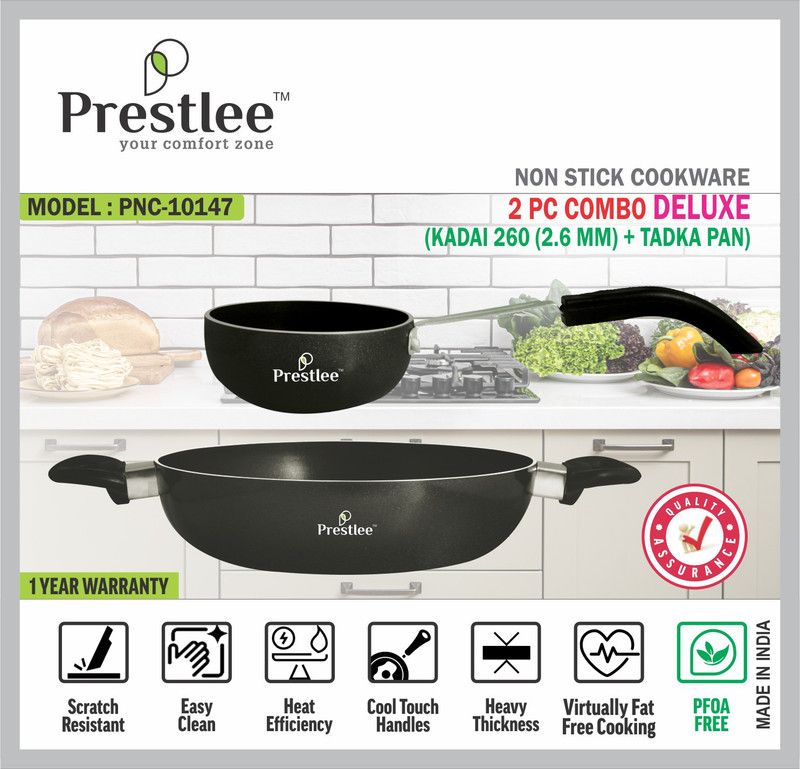 Sabari Prestlee PNC-10147 Non-Stick Cookware/Kadhai Combo/Kadai Set/Tadka Pan Tawa 26 cm diameter  (Aluminium, Non-stick)