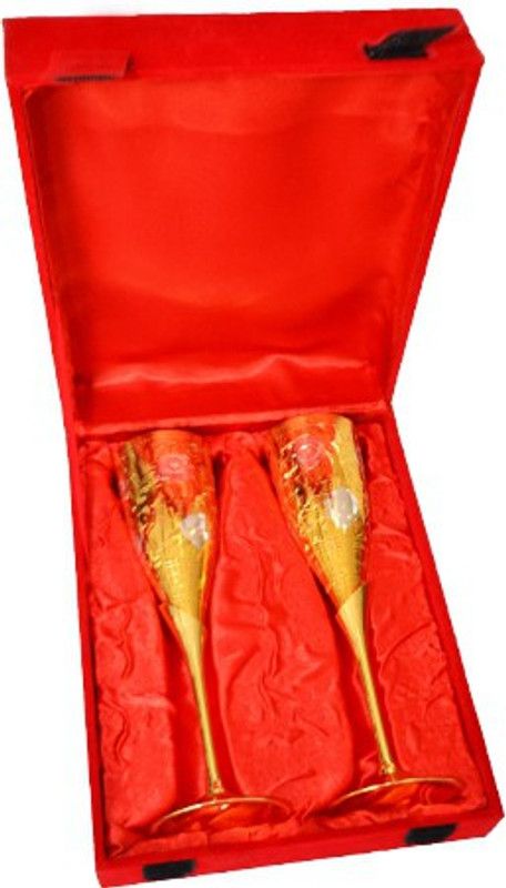 Odna Bichona (Pack of 2) Royal Wine Glass Glass Set Wine Glass  (120 ml, Steel, Silver, Gold)