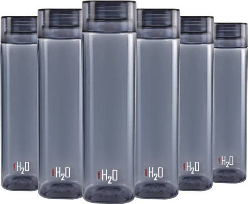 cello H2o Squaremate Plastic Water Bottle, 1000 ml (Pack of 6, Black) 1000 ml Bottle  (Pack of 6, Black, Plastic)