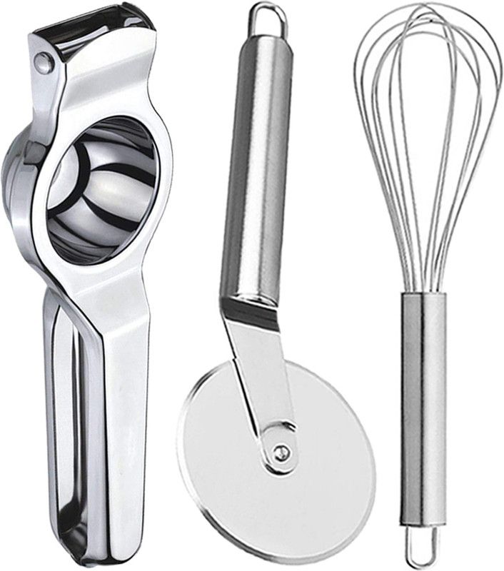 LKJU Lemon Squeezer & Pizza Cutter & Whisk Kitchen Tool Set  (Silver)