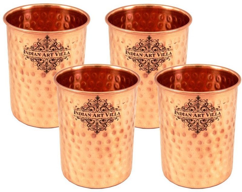 IndianArtVilla (Pack of 4) Set of Copper Glass, Small Hammerd Design,Each 250 ML,Drinkware Glass Water/Juice Glass  (250 ml, Copper, Brown)