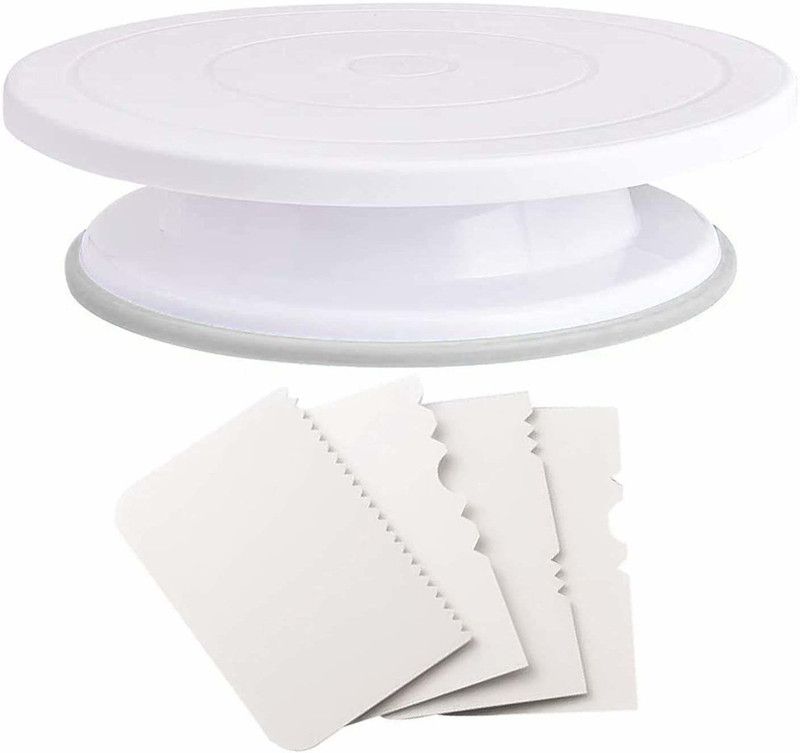 UNIQUE WORLD Cake Turntable Revolving Cake Decorating Stand Cake Stand Sugarcraft 28cm and 4pc Cake Decorating Fondant (Made in India) Plastic Cake Server  (Pack of 1)