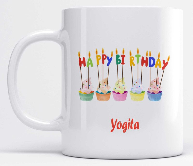 Name Yogita Printed Happy Birthday Candle Design Ceramic Coffee Mug  (325 ml)