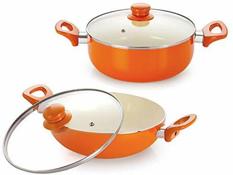 NIRLON Ceramic 2-Piece Non Stick Induction Cookware, Aluminium Set Kadhai 24 cm diameter with Lid 3.1 L capacity  (Aluminium, Non-stick, Induction Bottom)