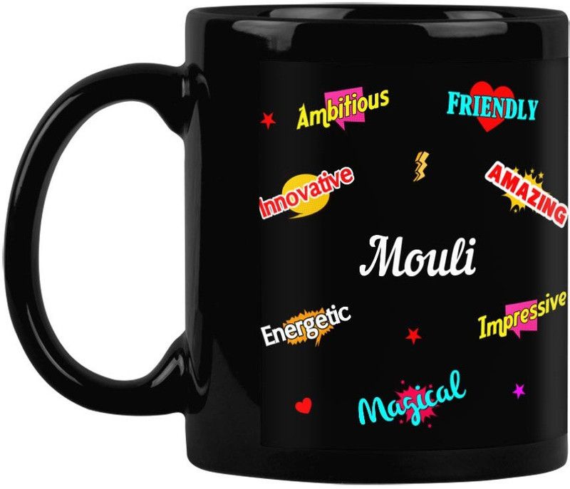 Furnish Fantasy Ceramic Coffee - Best Birthday Gift for Daughter, Sister, Gift for Kids, Return Gift - Color - Black Patch, Name - Mouli Ceramic Coffee Mug  (350 ml)