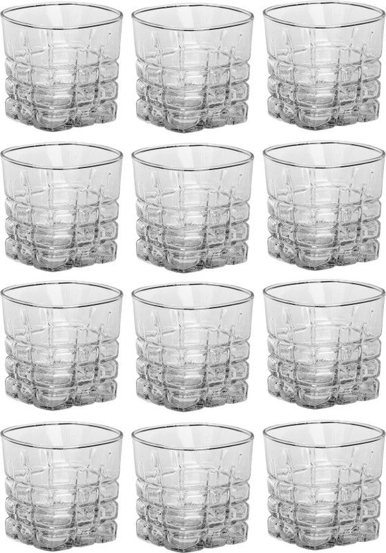 1st Time (Pack of 12) Stylish Shape Self Designer Multipurpose Glass Design No-Z14 Set Of 12 Glass Set Whisky Glass  (220 ml, Glass, Clear)