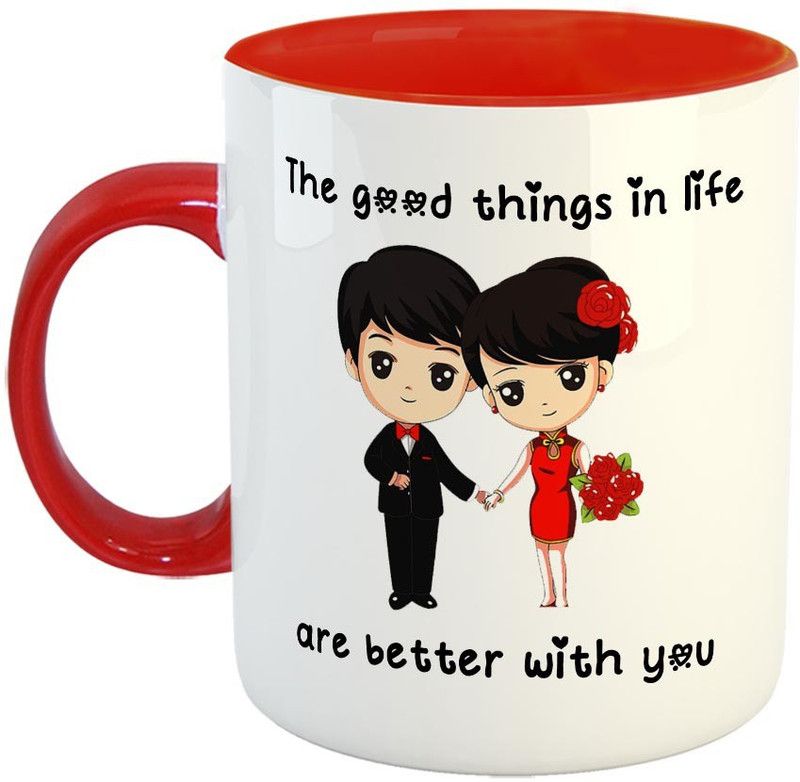 FABTODAY The Good things in life are better with you Coffee - Best Valentine Gift for Husband and Boyfriend Girlfriend Wife (Red) Ceramic Coffee Mug  (350 ml)