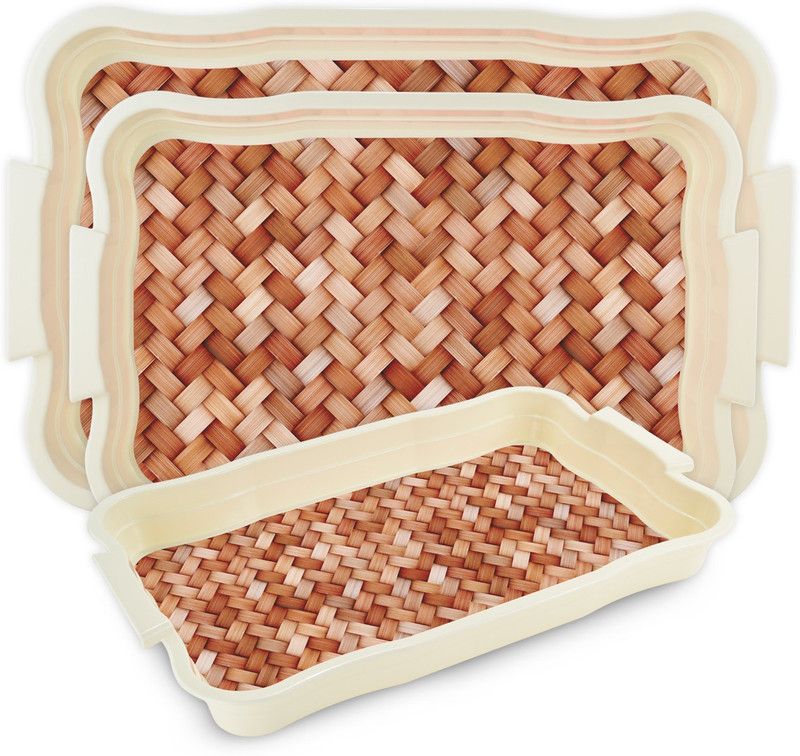 Trueware Plastic Serving Tray Platter Rectangular Shape Tray Serving Set  (Pack of 3)