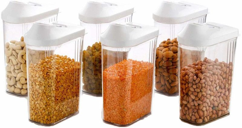 s r enterprise Transparent Plastic Easy Flow Storage Container Jar Dispenser for Kitchen Set of 6 [750 ML] - 700 ml Plastic Grocery Container  (Pack of 6, Clear)