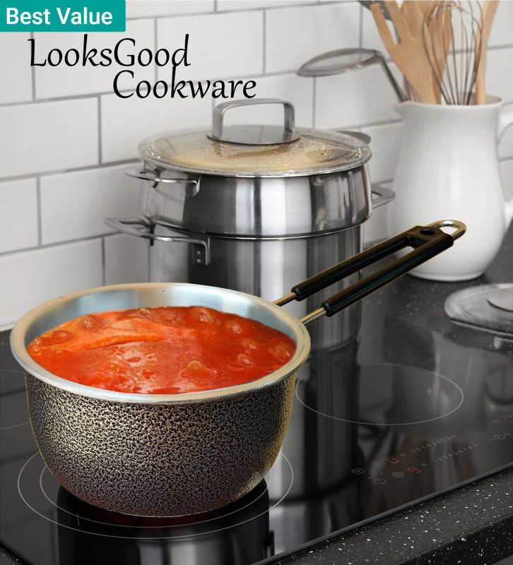 LooksGood Induction & gas compatible sauce pan/milk pan/ Coffee Pan 17 cm diameter 2 L capacity  (Aluminium, Induction Bottom)