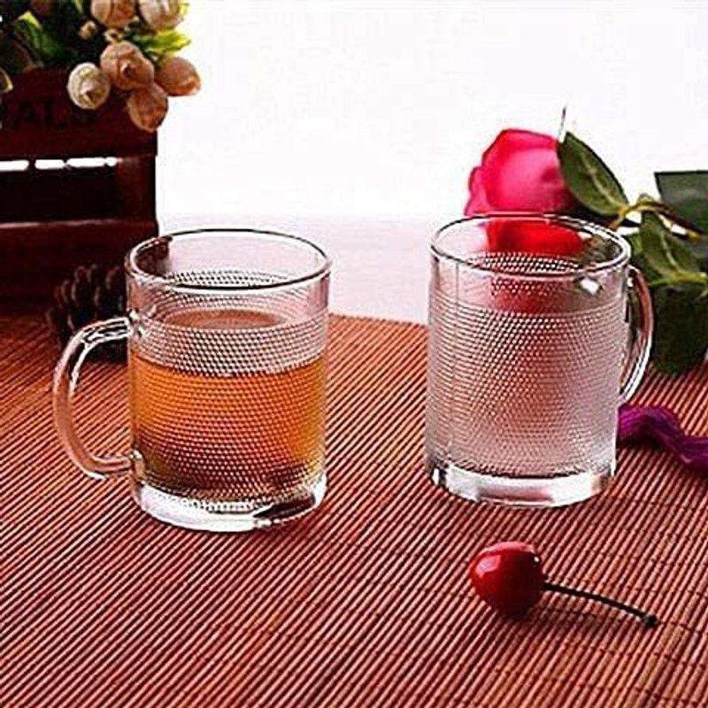 Beau Enterprise juice Glass Coffee Tea Cup with Handle Tableware Dinnerware Set 330 ml Glass Beer Mug  (330 ml, Pack of 6)