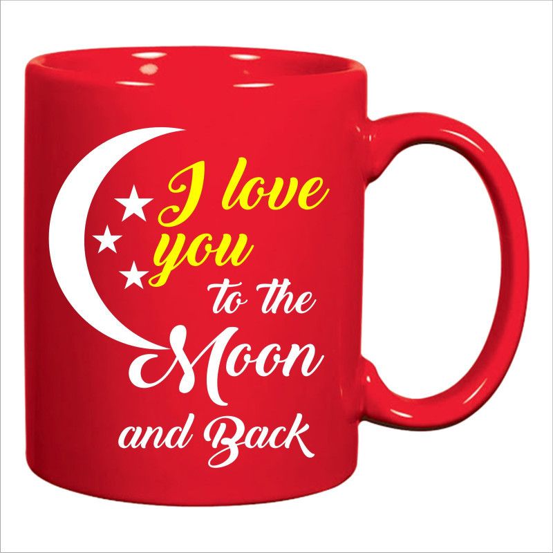 ADITI Designs "I Love You to the Moon and Back" designer moon and Stars clipart on solid red Ceramic Coffee Mug  (350 ml)