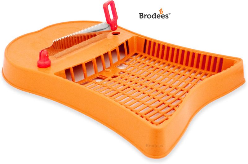 BRODEES Cut N Wash - Cutting Board with knife | Plastic Chopping Board with SS Knife Plastic Cutting Board  (Brown Pack of 1 Dishwasher Safe)