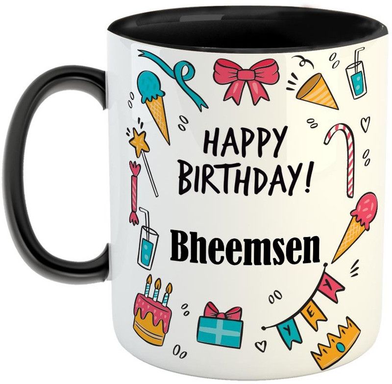 Furnish Fantasy Best Gift for Birthday, Color - Black, Name - Bheemsen Ceramic Coffee Mug  (350 ml)
