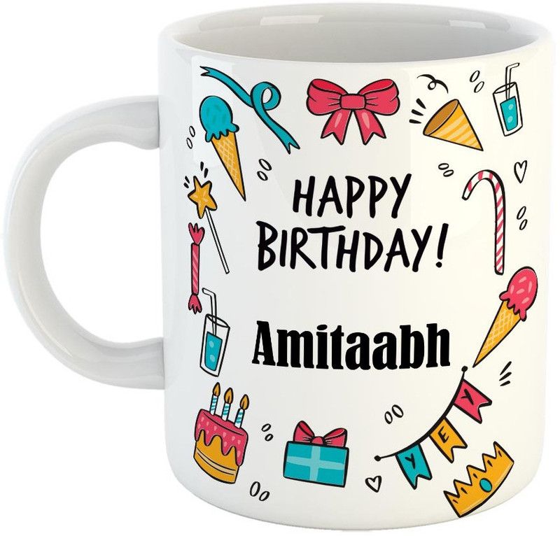 Furnish Fantasy Best Personalised Gift for Birthday, Color - White, Name - Amitaabh Ceramic Coffee Mug  (350 ml)