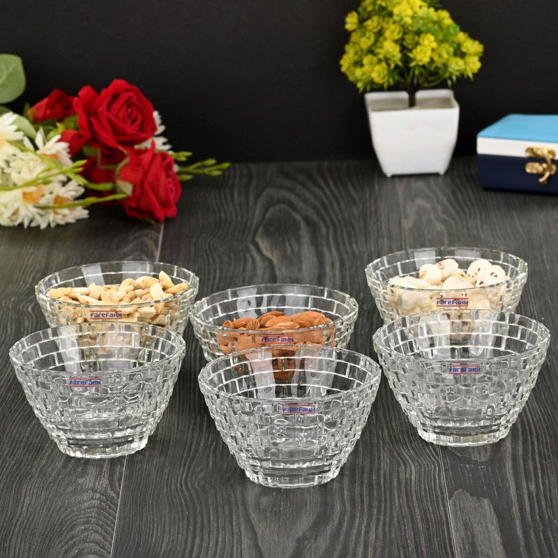 FAREFAXX Glass Serving Bowl glassy outside healthy inside hygienic storage vegetable mixing serving multipurpose bowl  (Pack of 6, Clear)
