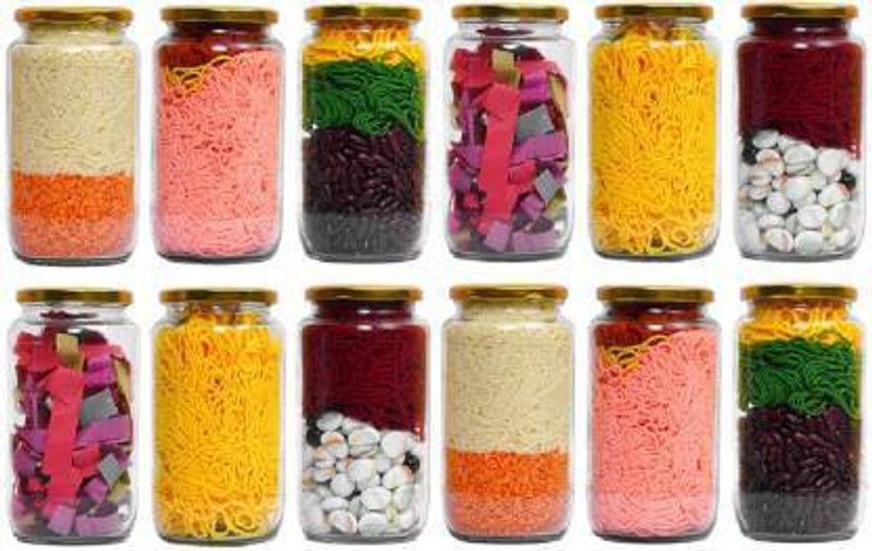 ABHI CRETION Glass Grocery Container - 1000 ml  (Pack of 12, Clear)