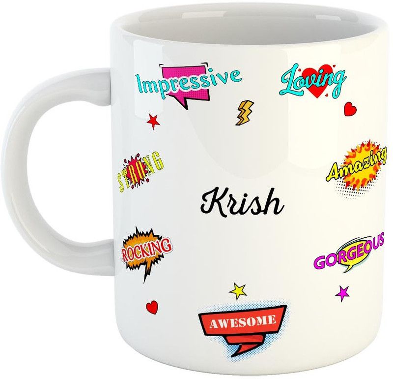 FABTODAY Best Gift for Birthday, Anniversary, Return Gift, Everyday Gifting, White, Name - Krish Ceramic Coffee Mug  (350 ml)