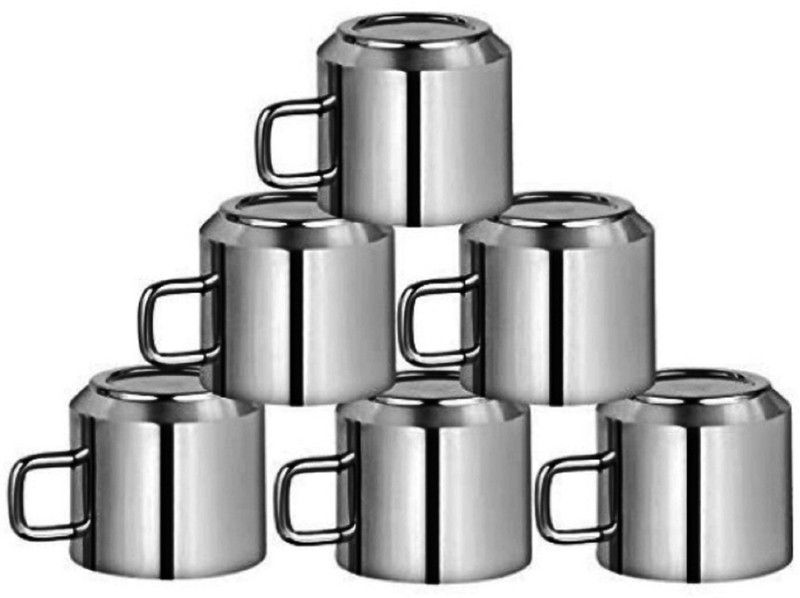 sonu Pack of 6 Stainless Steel Double Wall Tea & Coffee Cup  (Silver, Tea)