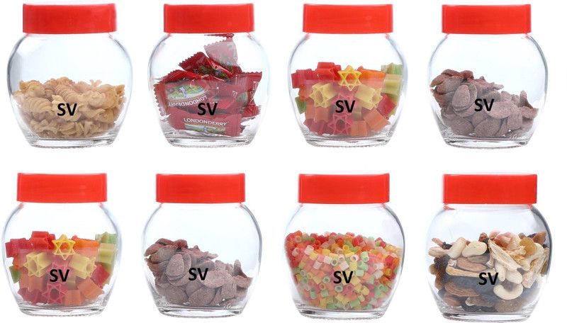 Sv Enterprise Glass Grocery Container - 300 ml  (Pack of 8, Clear)