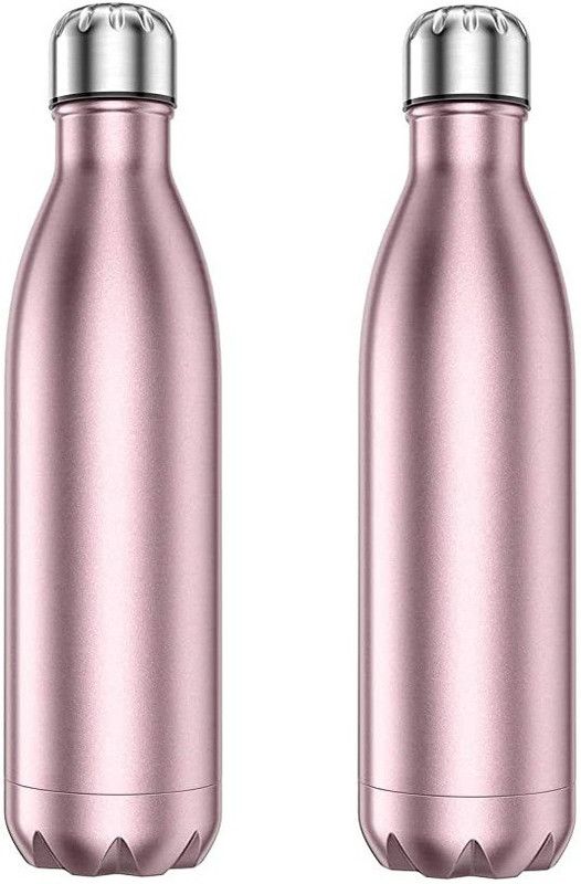 GVJ TRADERS 500 ML Tri-ply Bottle Steel Finish 500 ml Bottle (Pack of 1, Silver, Steel) 750 ml Bottle With Drinking Glass  (Pack of 2, Multicolor, Steel)