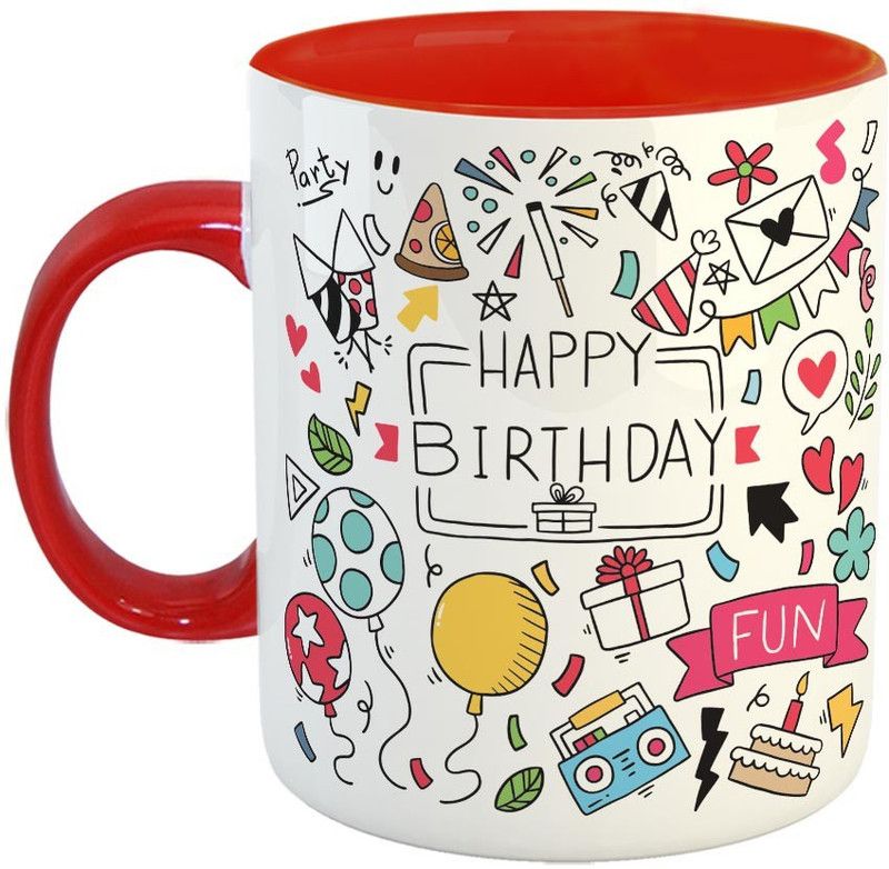Furnish Fantasy Happy Birthday Ceramic Coffee - Best Birthday Gift for Family and Friends - Color - Red (1179) Ceramic Coffee Mug  (350 ml)