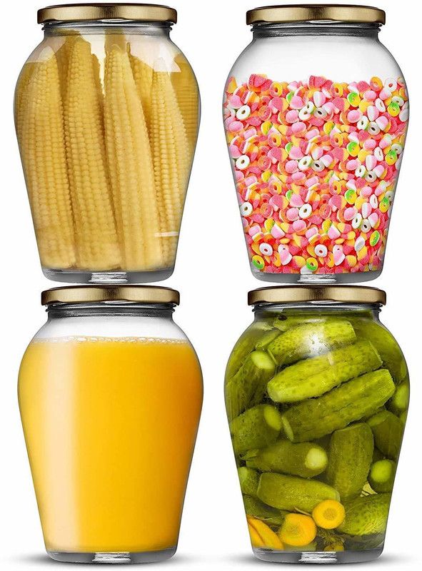SHOPIFY HEAVEN - 1000 ml Glass, Steel Cookie Jar  (Pack of 2, Gold)