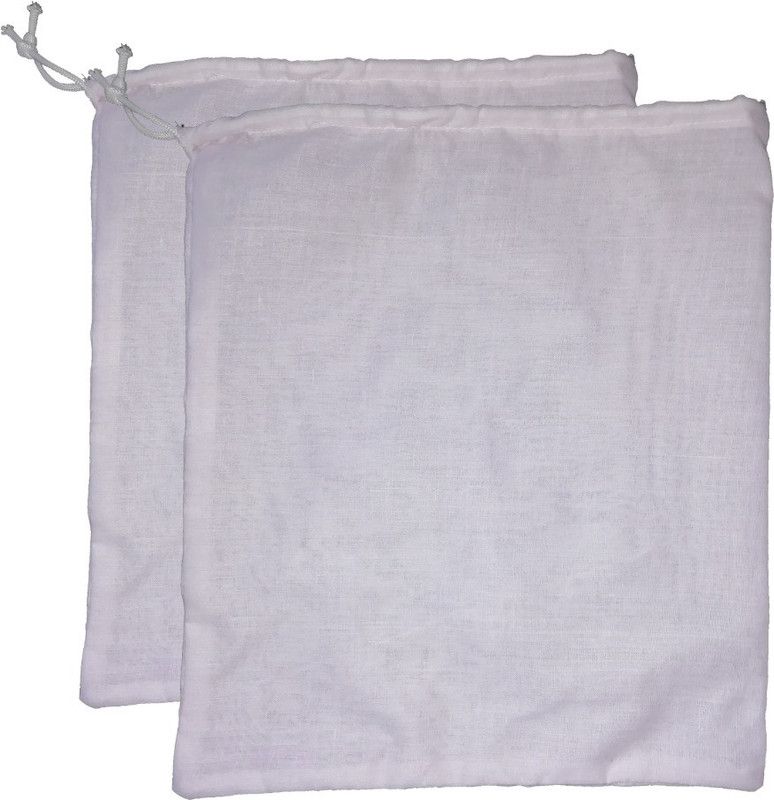 MAINDAIS Cotton Reusable Yogurt/Nut Milk Strainer Bag multipurpose use bag (2, White) Collapsible Strainer  (White Pack of 2)