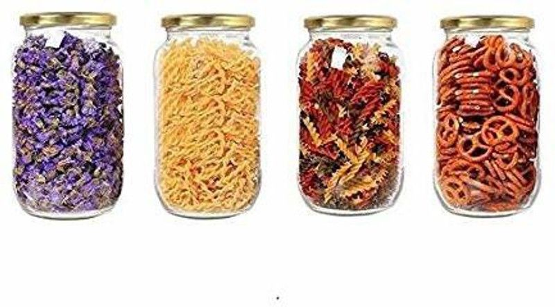 kb trade Glass Grocery Container - 1000 ml  (Pack of 4, Clear)