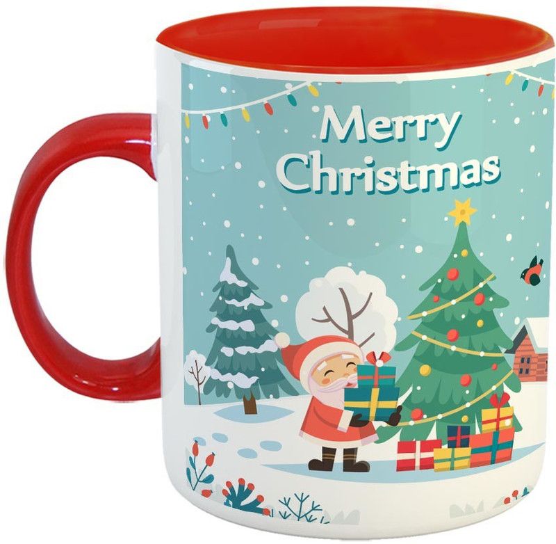 Furnish Fantasy Santa with Christmas Gifts Ceramic Coffee - Best Gift for Christmas - Color - Red (1088) Ceramic Coffee Mug  (350 ml)