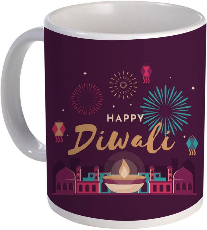 COLOR YARD happy diwali background flat design Ceramic Coffee Mug  (320 ml)