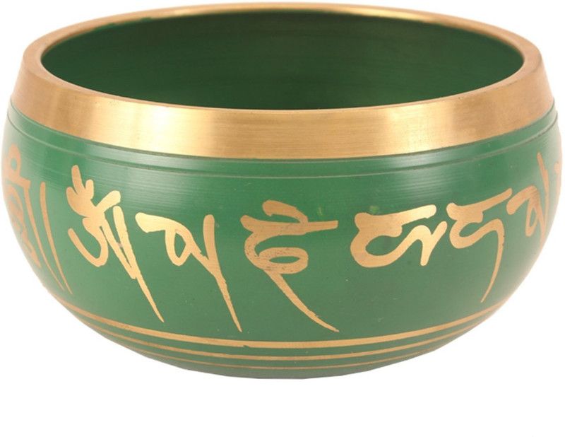 IndianArtVilla Brass Decorative Bowl Designer Brass Tibetan Singing Bowl,Reduce Stress Anxiety Increase Blood Flow, Diameter 4"  (Pack of 1, Green)