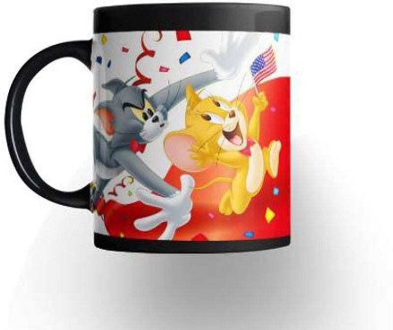 CHARMING Mickey Mouse & Minnie Mouse RT10 Cartoon Printed 11 oz Black Ceramic Coffee Mug  (330 ml)