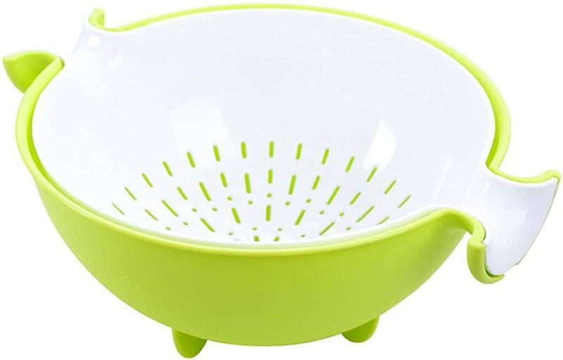 KUBER INDUSTRIES 2-in-1 kitchen Strainer/Colander Large Plastic Washing Bowl and Strainer, Detachable Colanders Strainers Set, Space-Saver, for Fruits Vegetable Cleaning Washing Mixing. Collapsible Colander  (Green, White Pack of 1)