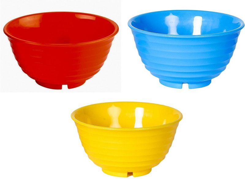 SAURA Plastic Vegetable Bowl 3 pcs Multicolor (Red,Blue,Yellow) Gourmet 1000 ml  (Pack of 3, Multicolor)