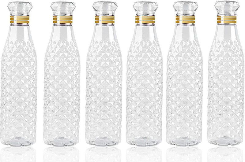 darkhood Set of 6, 1000 ml, Plastic Fridge Bottle Set Crystal Pattern 1000 ml Bottle 1000 ml Bottle  (Pack of 6, Clear, Plastic)