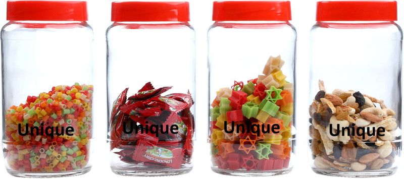 UNIQUEWARE Glass Grocery Container - 950 ml  (Pack of 4, Clear)