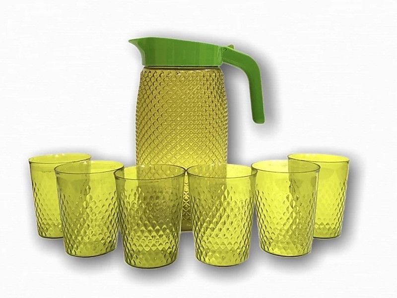 waano -2 liter water jug-set of 6 glasses-green color-pack of 7 Jug Glass Set  (plastic)