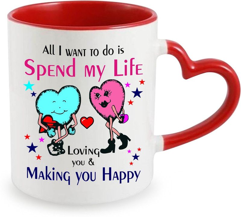 SUBLIHUT Spend My Life Cute Clipart Loving & You Designer Coffe Ceramic Coffee Mug  (320 ml)