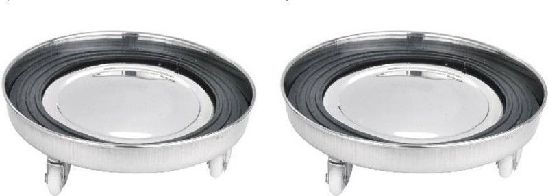 Flawless Stainless Steel Gas Cylinder Trolley with Wheels | Gas Trolley/LPG Cylinder Stand Set of 2 (with Rubber Support on Top) Gas Cylinder Trolley  (Steel, Silver)